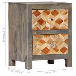 vidaXL Solid Mango Wood Bedside Cabinet Grey 40x30x50cm Storage Cupboard Stand - Additional view 5