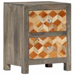 vidaXL Solid Mango Wood Bedside Cabinet Grey 40x30x50cm Storage Cupboard Stand - Additional view 9