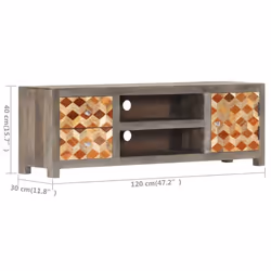 vidaXL Solid Mango Wood TV Cabinet Grey 120x30x40cm HiFi Entertainment Unit - Additional view 4