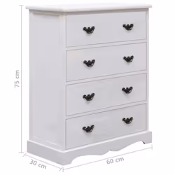 vidaXL Drawer Cabinet White Wood Side Wooden Sideboard End Storage Bedside - Additional view 6