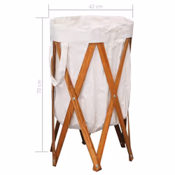 vidaXL Folding Laundry Basket Cream Wood and Fabric Bathroom Wash Box Hamper - Additional view 6