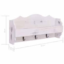 vidaXL Wall Mounted Coat Rack White Wood Clothes Stand Entryway Furniture - Additional view 6