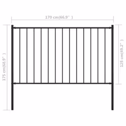 vidaXL Fence Panel with Posts Powder-coated Steel 1.7x1.25m Black Barrier
