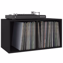 vidaXL Vinyl Storage Box Black Engineered Wood Recorder Collection Cabinet - Additional view 4