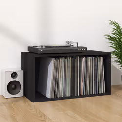 vidaXL Vinyl Storage Box Black Engineered Wood Recorder Collection Cabinet - Additional view 5