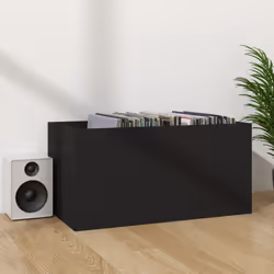 vidaXL Vinyl Storage Box Black Engineered Wood Recorder Collection Cabinet - Additional view 6