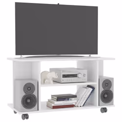 vidaXL TV Cabinet with Castors 4 Open Shelf White Engineered Wood Cabinet - Additional view 3
