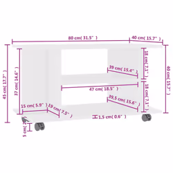 vidaXL TV Cabinet with Castors 4 Open Shelf White Engineered Wood Cabinet - Additional view 4