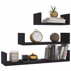 vidaXL 3x Wall Display Shelf Black Engineered Wood Floating Shelf Wall Shelf