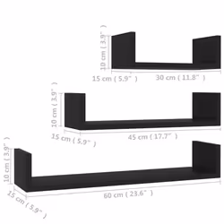 vidaXL 3x Wall Display Shelf Black Engineered Wood Floating Shelf Wall Shelf - Additional view 6
