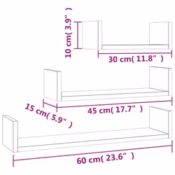 vidaXL 3x Wall Display Shelf Concrete Grey Engineered Wood Wall Organiser