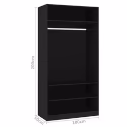 vidaXL Wardrobe Black 100x50x200cm Engineered Wood Clothing Storage Cabinet - Additional view 7