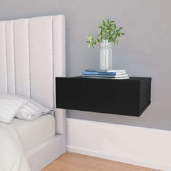vidaXL 2x Floating Nightstand Black Engineered Wood Wall-mounted Bedside Shelf