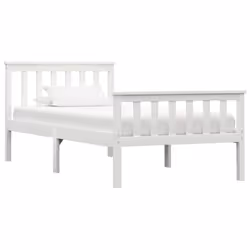 vidaXL Solid Pine Wood Bed Frame White 90x200cm Single Wooden Bed Furniture
