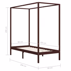 vidaXL Solid Pine Wood Canopy Bed Frame Dark Brown 90x200cm Bedroom Furniture - Additional view 6