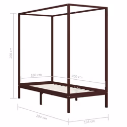 vidaXL Solid Pine Wood Canopy Bed Frame Dark Brown 100x200cm Bedroom Furniture - Additional view 6