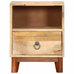vidaXL Solid Rough Mango Wood Bedside Cabinet 52cm Storage Organiser Stand