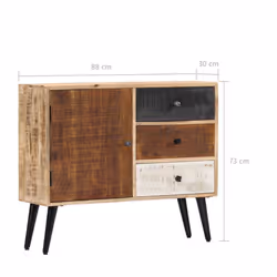 vidaXL Solid Mango Wood Sideboard 3 Drawers and 1 Door Highboard Side Cabinet - Additional view 8