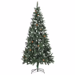 vidaXL Artificial Decor Christmas Tree with Pine Cones and White Glitter 210cm