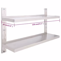 vidaXL 2-Tier Floating Wall Shelf Stainless Steel 120cm Hanging Display Unit - Additional view 6