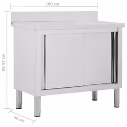 vidaXL Work Table with Sliding Doors 100cm Working Storage Cabinet Kitchen - Additional view 7