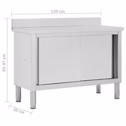 vidaXL Work Table with Sliding Doors 120cm Working Storage Cabinet Kitchen - Additional view 6