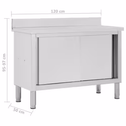 vidaXL Work Table with Sliding Doors 120cm Working Storage Cabinet Kitchen - Additional view 7
