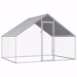 vidaXL Outdoor Chicken Cage 2m Galvanised Steel Silver Frame Grey Roof Coop