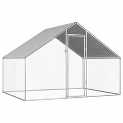vidaXL Outdoor Chicken Cage 2m Galvanised Steel Silver Frame Grey Roof Coop