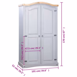 vidaXL Wardrobe Mexican Pine Corona Range 2 Doors Grey Clothes Cabinet Closet - Additional view 5