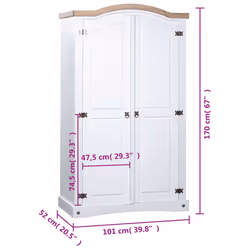 vidaXL Wardrobe Mexican Pine Corona Range 2 Doors White Clothes Cabinet Closet
