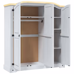 vidaXL Wardrobe Clothes Cabinet Closet Mexican Pine Corona Range 3 Doors White - Additional view 4