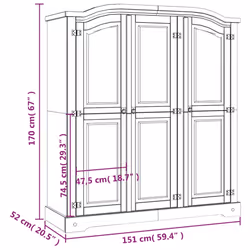 vidaXL Wardrobe Clothes Cabinet Closet Mexican Pine Corona Range 3 Doors White - Additional view 7