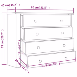 vidaXL Solid Pine Wood Side Cabinet Panama Range with 4 Drawers Nightstand - Additional view 5