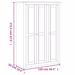 vidaXL 3-Door Wardrobe Pine Panama Range Bedroom Clothes Organiser Cabinet - Additional view 8