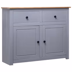 vidaXL Solid Wood Pine Sideboard Grey 2 Drawers 2 Doors Storage Side Cabinet