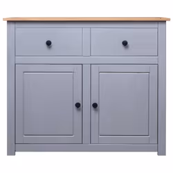 vidaXL Solid Wood Pine Sideboard Grey 2 Drawers 2 Doors Storage Side Cabinet