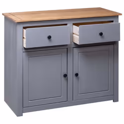vidaXL Solid Wood Pine Sideboard Grey 2 Drawers 2 Doors Storage Side Cabinet - Additional view 4