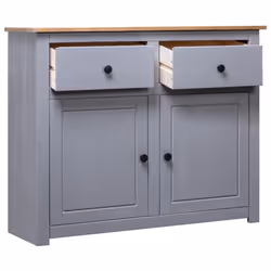 vidaXL Solid Wood Pine Sideboard Grey 2 Drawers 2 Doors Storage Side Cabinet - Additional view 5