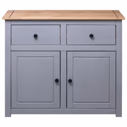 vidaXL Solid Wood Pine Sideboard Grey 2 Drawers 2 Doors Storage Side Cabinet - Additional view 7