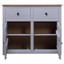 vidaXL Solid Wood Pine Sideboard Grey 2 Drawers 2 Doors Storage Side Cabinet - Additional view 8