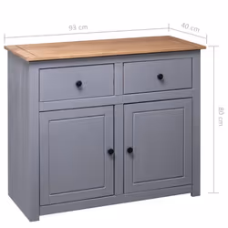 vidaXL Solid Wood Pine Sideboard Grey 2 Drawers 2 Doors Storage Side Cabinet - Additional view 9