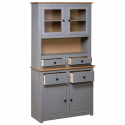 vidaXL Solid Wood Pine Panama Range Highboard Grey Wooden Furniture Cabinet