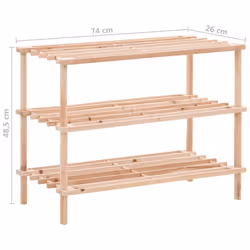 vidaXL Solid Fir Wood 3-Tier Shoe Rack Footwear Organiser Storage Holder Stand - Additional view 5
