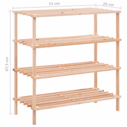 vidaXL Solid Fir Wood 4-Tier Shoe Rack Footwear Organiser Storage Holder Stand - Additional view 5