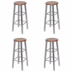 vidaXL 4x Bar Stools Silver and Brown MDF Bar Chair Kitchen Furniture Seat