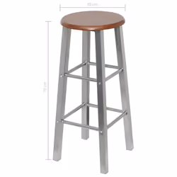 vidaXL 4x Bar Stools Silver and Brown MDF Bar Chair Kitchen Furniture Seat - Additional view 4