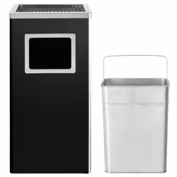 vidaXL Ashtray Dustbin Hotel 45L Black Steel Outdoor Dustbin Rubbish Waste Bin - Additional view 2