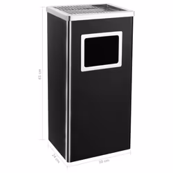 vidaXL Ashtray Dustbin Hotel 45L Black Steel Outdoor Dustbin Rubbish Waste Bin - Additional view 7