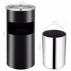 vidaXL Wall Ashtray Dustbin Removable Stainless Steel 26L Black Waste Can